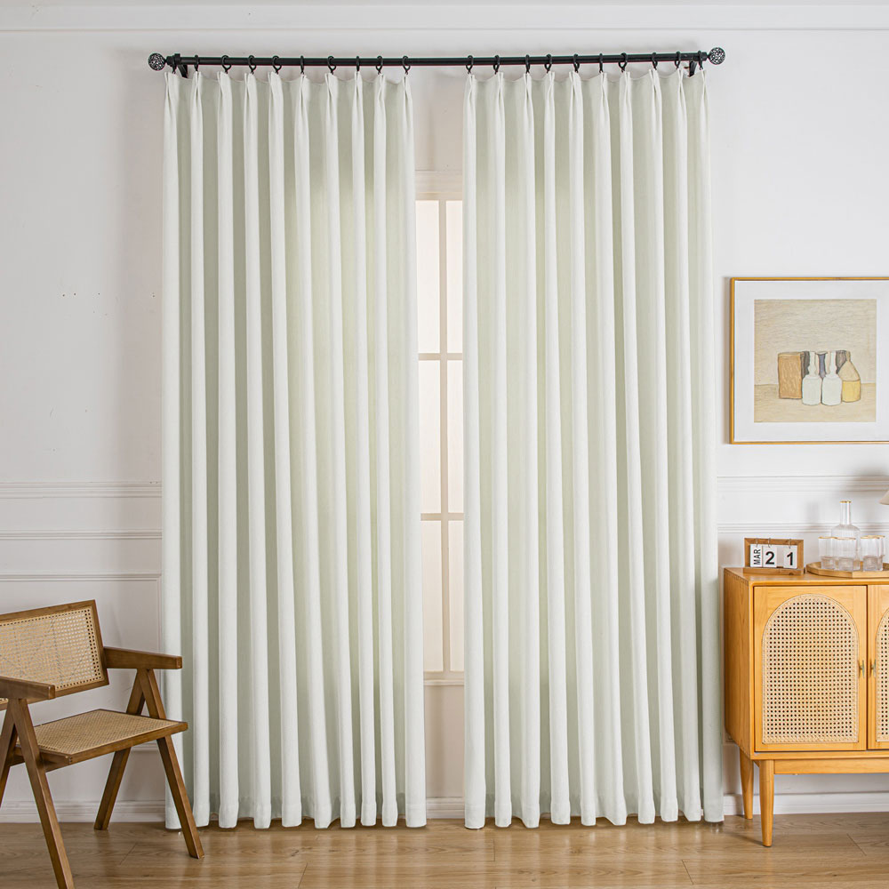 White-1 Waffle Chenille Blended Woven Custom Curtains